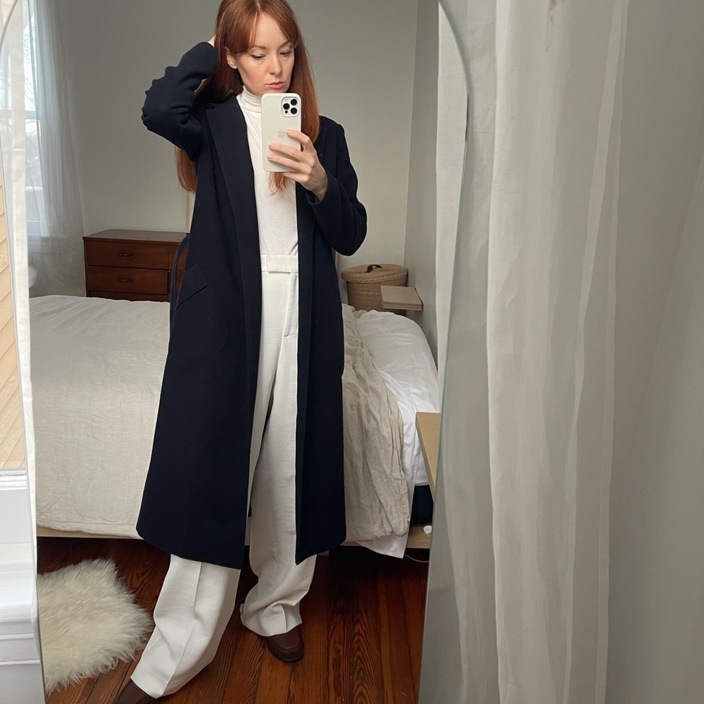 Navy wool wrap coat from the Frankie shop in nyc